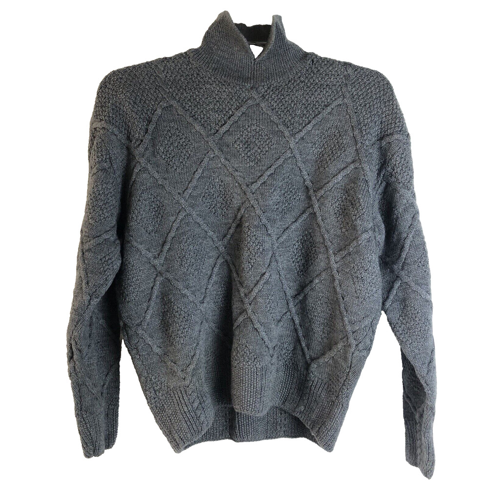 Vintage Women Sweater Women Sz S 2 Gray Pullover Geometric Knit Mock Turtle Neck